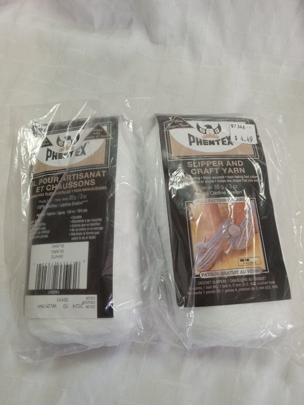 2X NEW Phentex/slipper and craft yarn/Brazil whool hair 2 X white